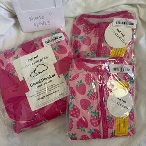 Little Sleepies Strawberry Cloud Blanket & Zippy Bundle NIB